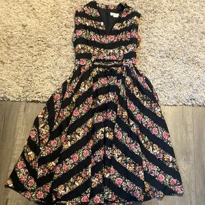 Unique Vintage Black and Pink Floral Dress